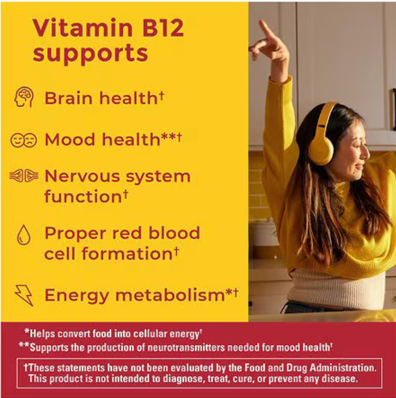 Nature Made Zero Sugar Energy Vitamin B12 Gummies Brain Support Raspberry, 110.0 ea