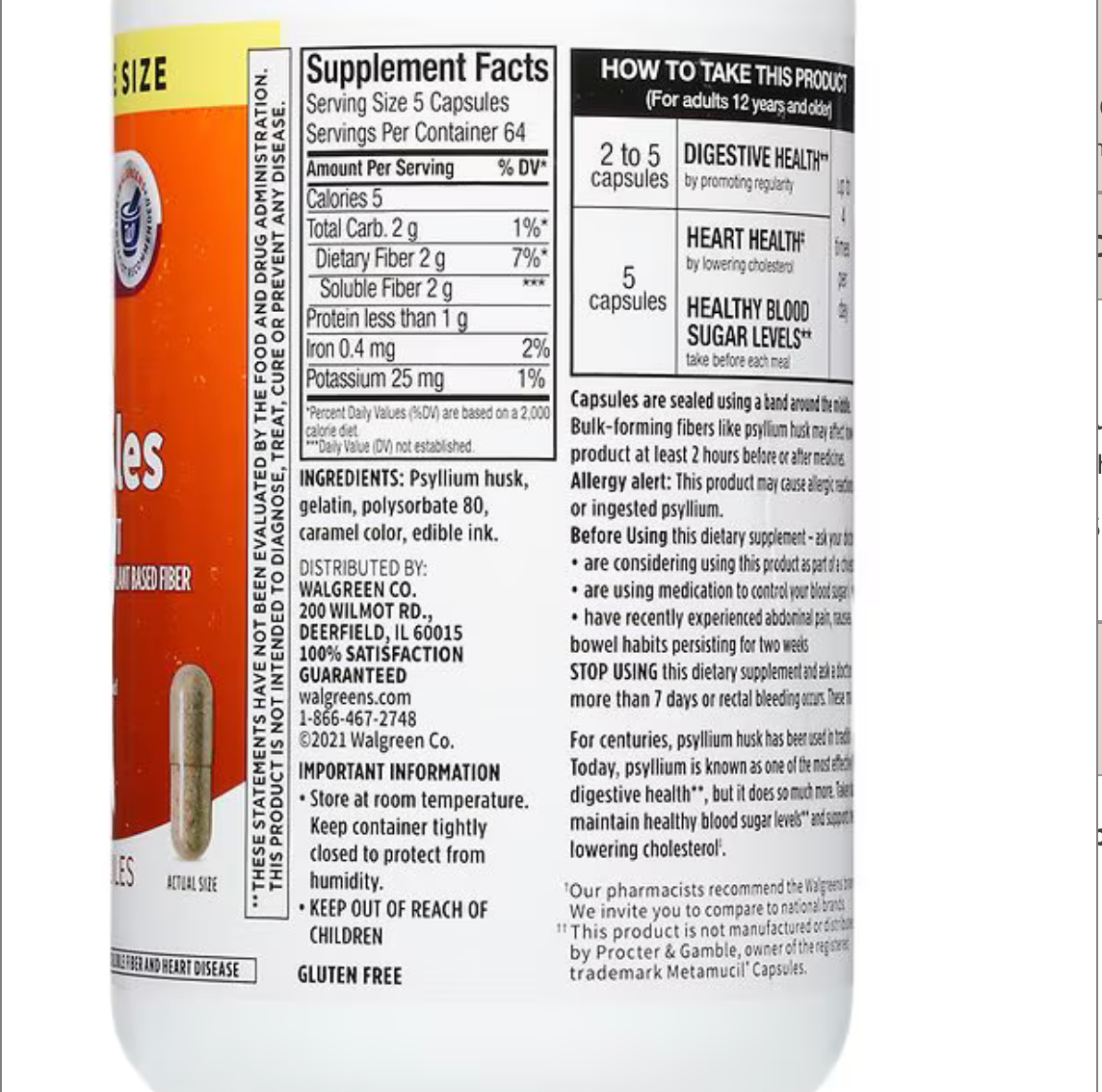 Walgreens Fiber Capsules, 320 ea