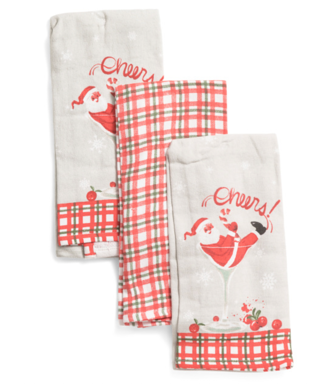 Juego de 3 toallas de cocina con diseño de copas Martini de Santa.